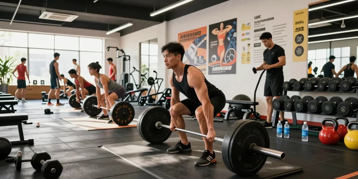 Anabolika Shop Deutschland: Starker Mann hebt Gewichte in einem modernen Fitnessstudio und zeigt Engagement für Fitness und Bodybuilding.