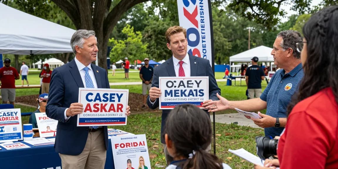 Casey Askar in a political campaign setting engaging voters in Florida's District 22.