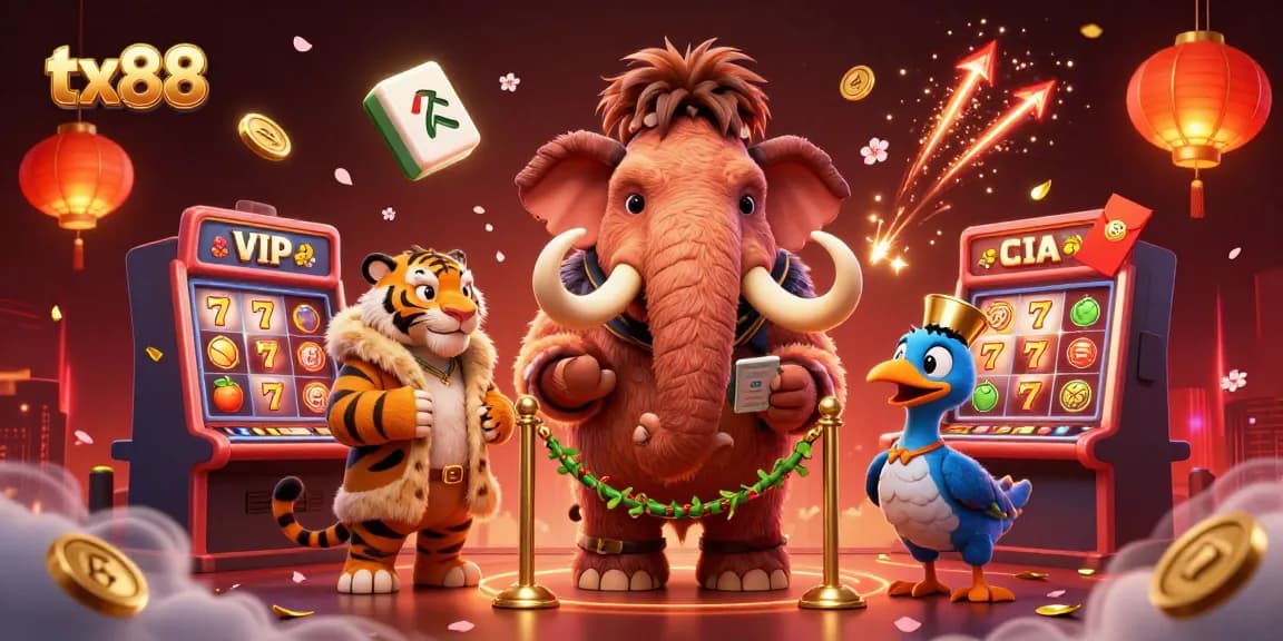 Experience the vibrant tx88 casino atmosphere with a woolly mammoth bouncer, saber-tooth VIP, and dodo doorman.