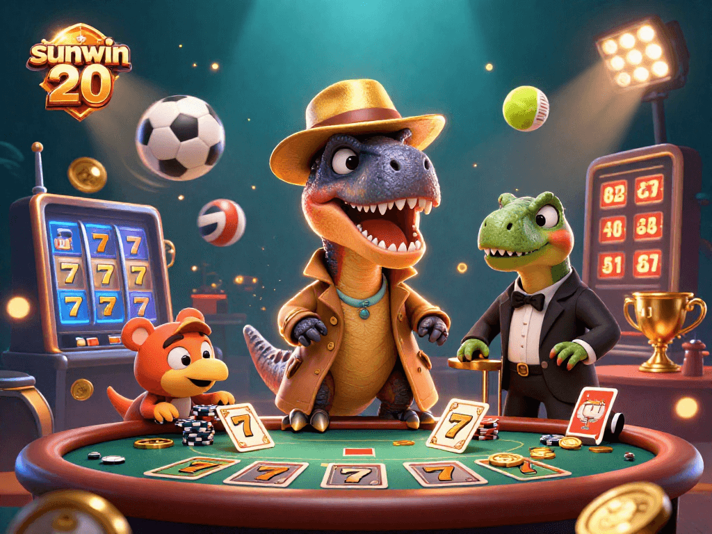 Experience thrilling gameplay at sunwin 20 with 3D cartoon characters in a vibrant casino setting.