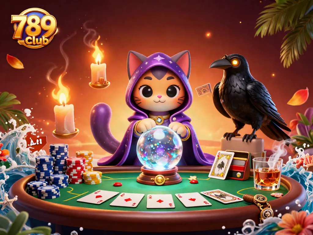 Engage with 789club's vibrant casino scene featuring a mystic cat and betting action.