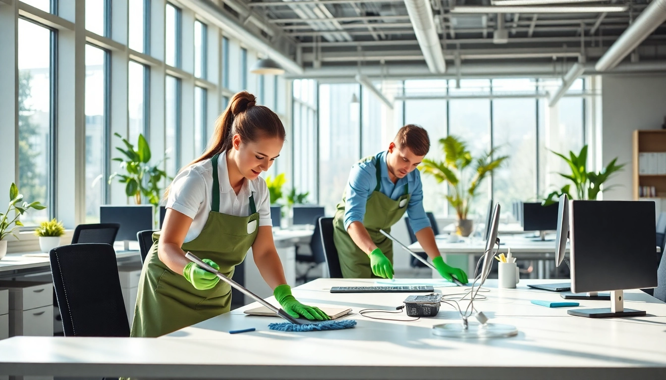 Effektive Gebäudereinigung Ulm durch ein professionelles Reinigungsteam in einem modernen Büro.