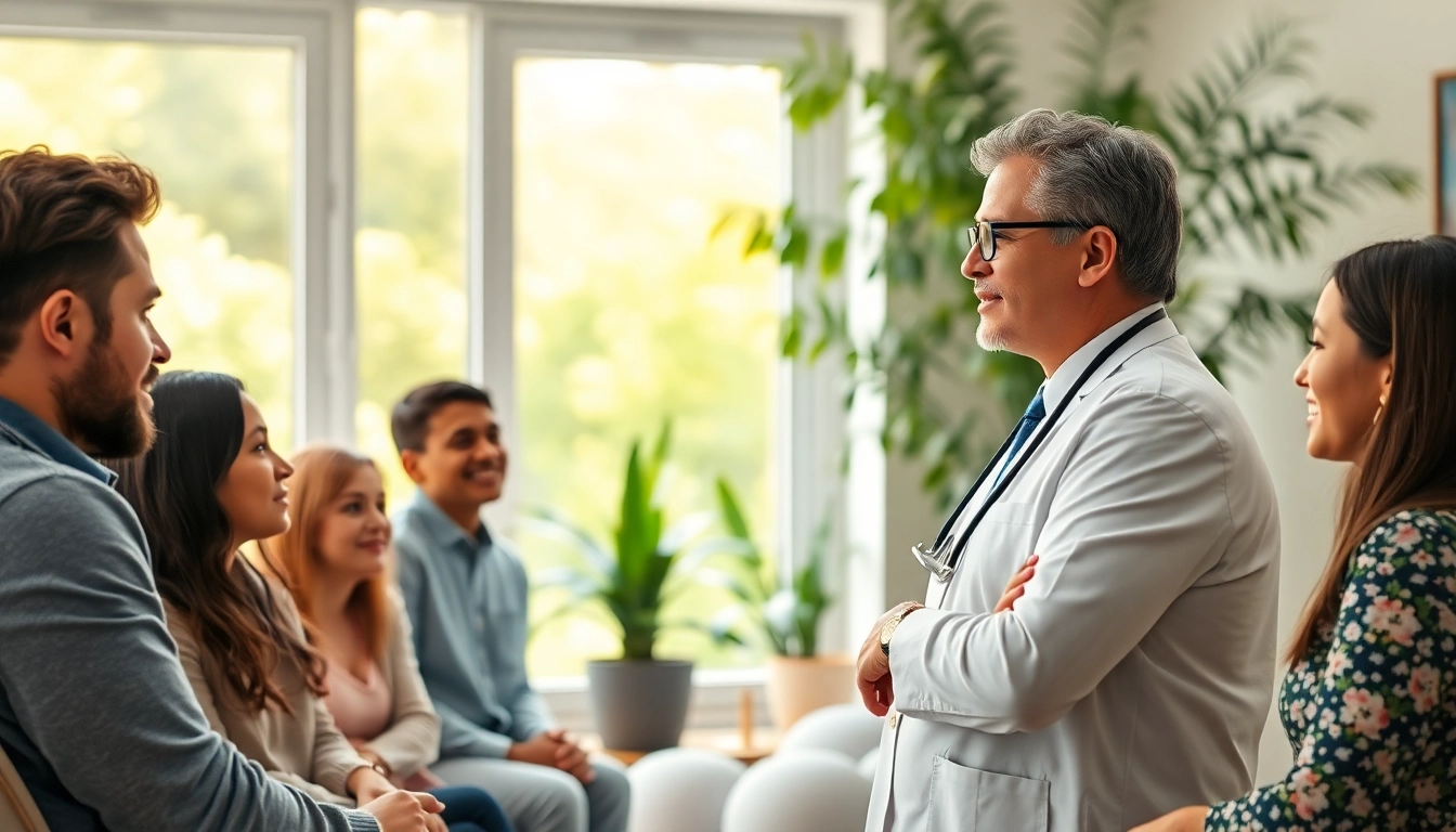 Engaging group therapy session promoting mental health awareness in a serene office setting.
