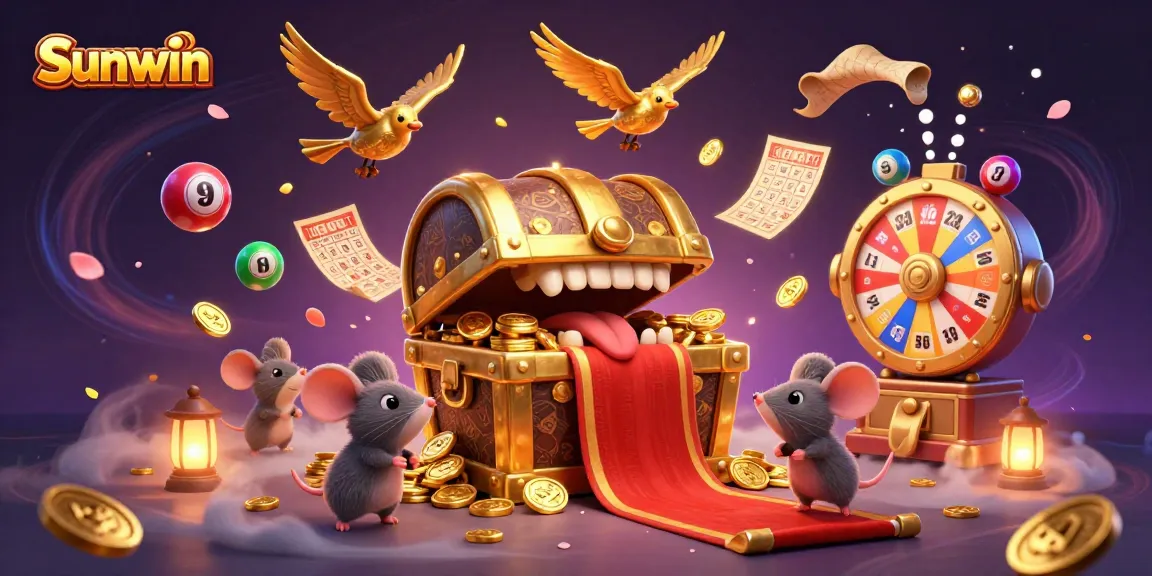 Engage with Sunwin's exciting slots and games featuring a golden treasure chest and thrilling elements.