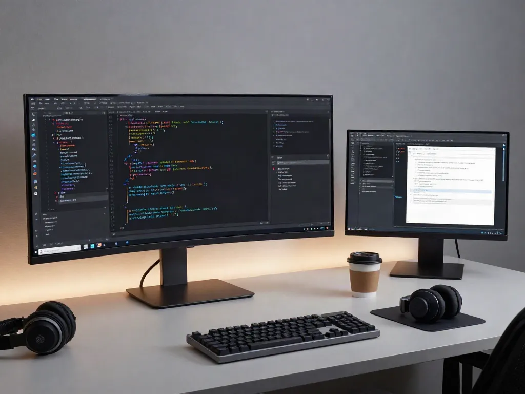 Source code review on a developer's monitor showcasing secure coding practices in a tech workspace.