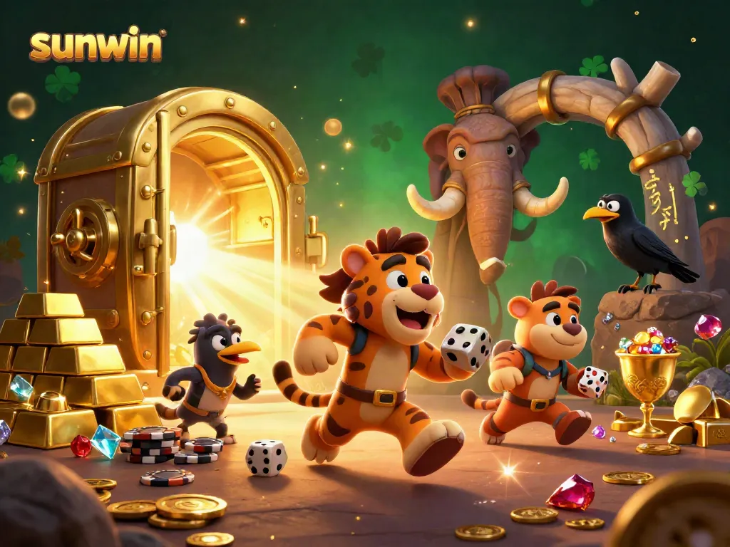 Experience thrilling gaming action at the sunwin casino with engaging characters and vibrant treasures.