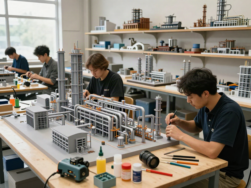 Industriemodelle im Maßstab 1:100, präzise gefertigt für Präsentationen, Modellbau Industrieanlage.