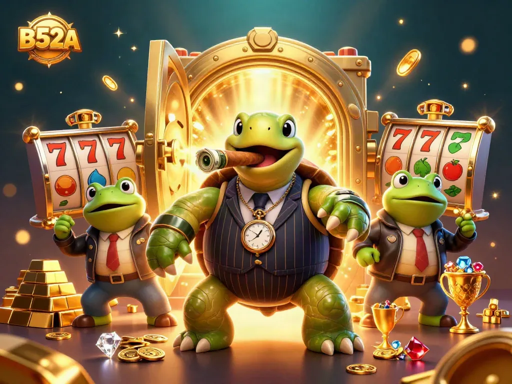 Experience the thrill of gaming at b52a with slot reels, treasure, and vibrant casino elements.