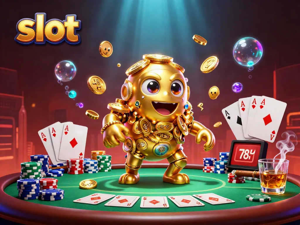 Engage with dynamic slot action featuring gold golem and vibrant poker elements.
