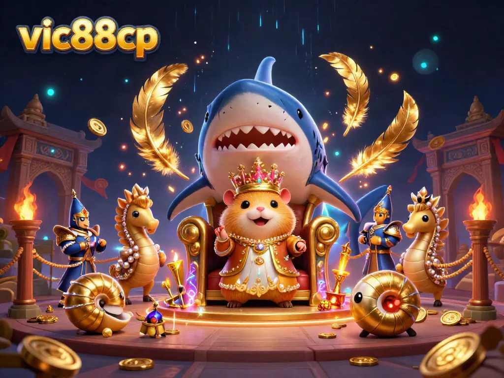 Engage in thrilling betting adventures at vic88cp with dynamic 3D immersive illustration showcasing a golden hamster king and vibrant casino elements.