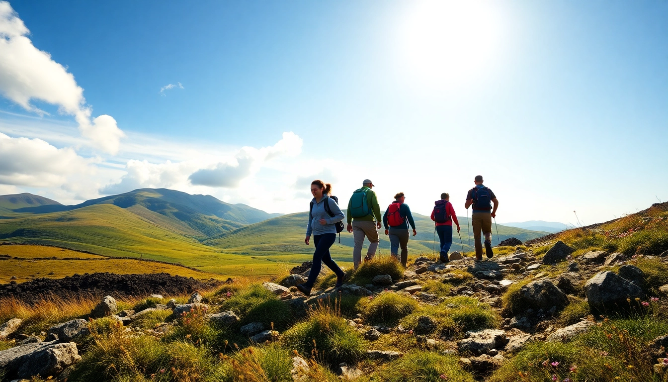 Genießen Sie Wandern Irland Urlaub mit einer Gruppe von Wanderern auf einer malerischen Strecke.