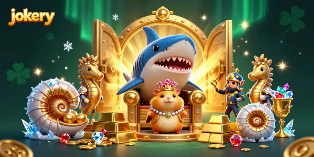 Experience thrilling jokery adventures with a golden hamster king in a dynamic casino scene.