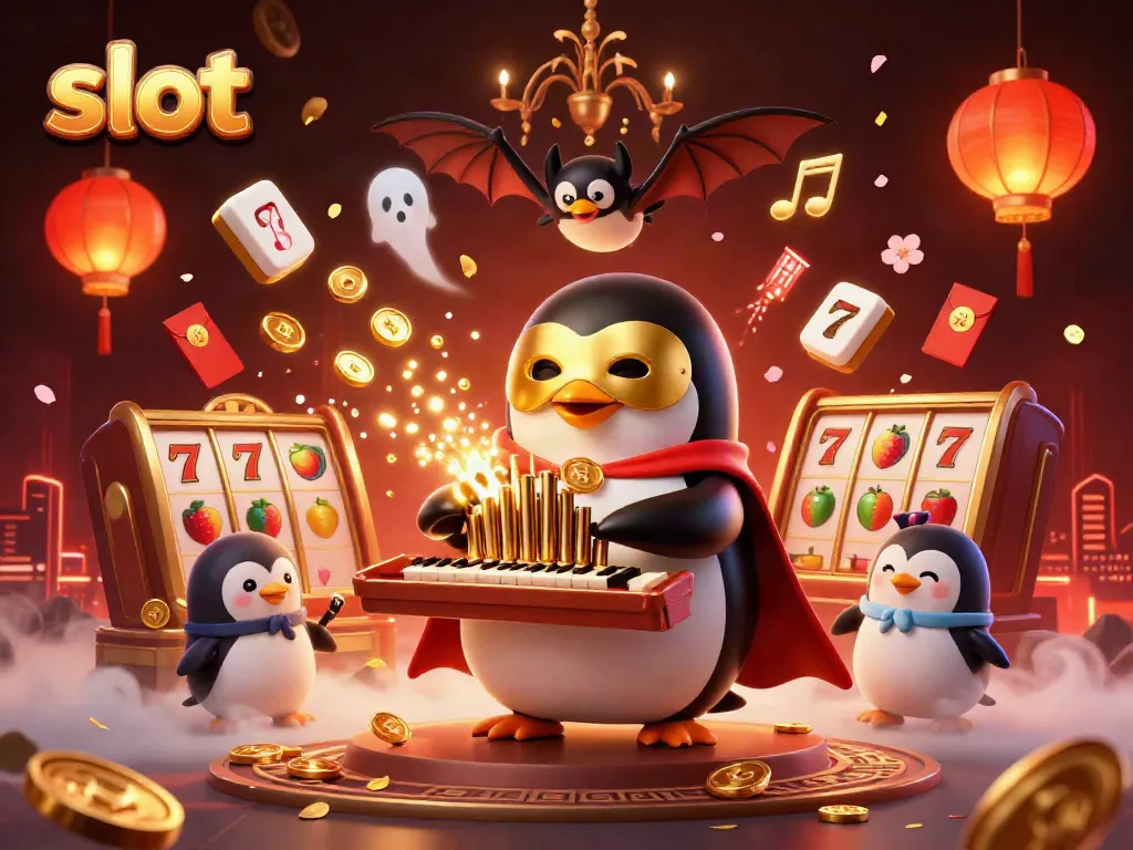 Enjoy exciting slot action with a cartoon penguin playing an organ while gold coins burst from its pipes.