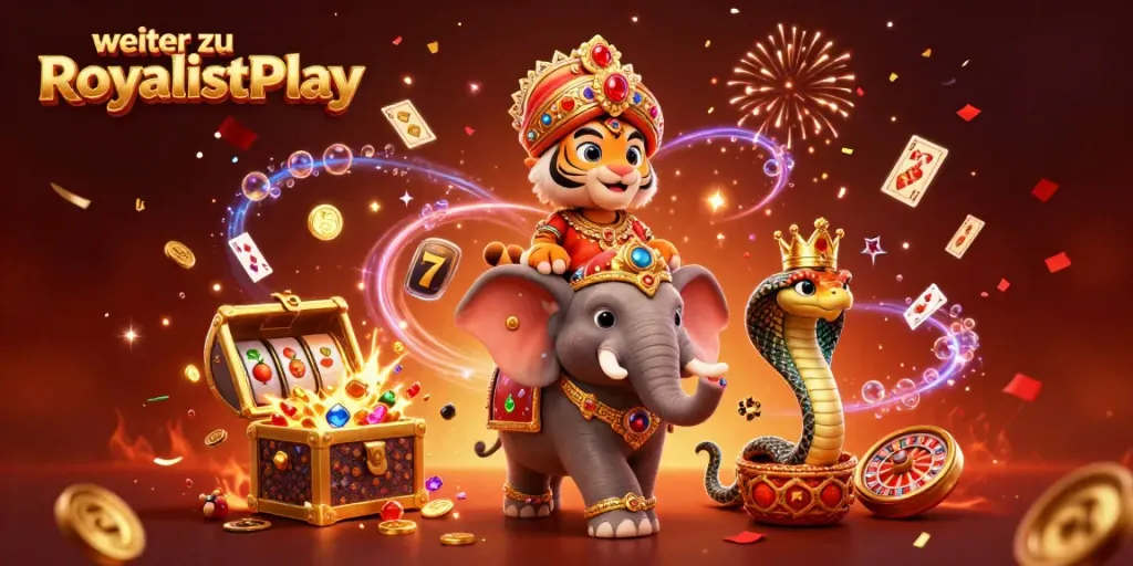 Das faszinierende Casino-Erlebnis weiter zu RoyalistPlay mit einem 3D Maharaja und lebhaften Spielautomaten.