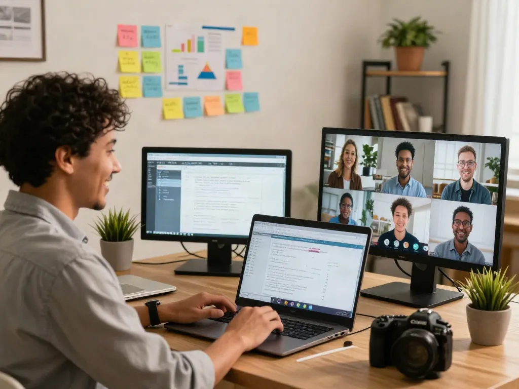 Engaging virtual meeting at ROKOK88 rtp with diverse members sharing insights and experiences in a lively online community.