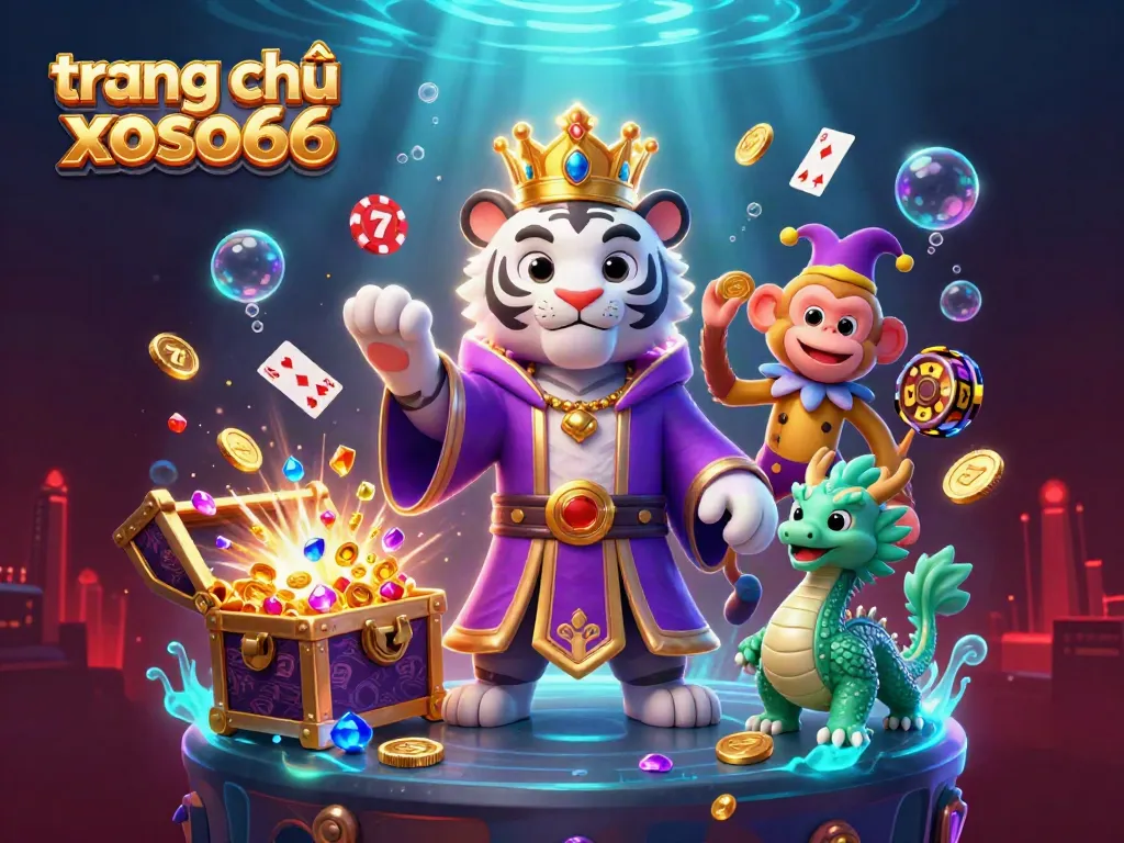 Engage with the exciting world of trang chủ xoso66, featuring a vibrant casino theme with characters and dynamic game elements.