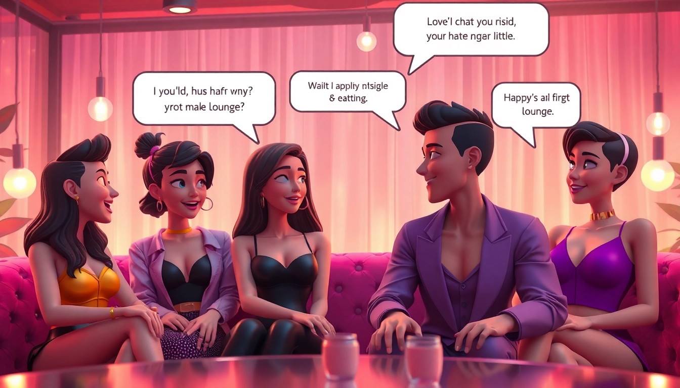 Playful NSFW chat characters in a cozy digital lounge setting