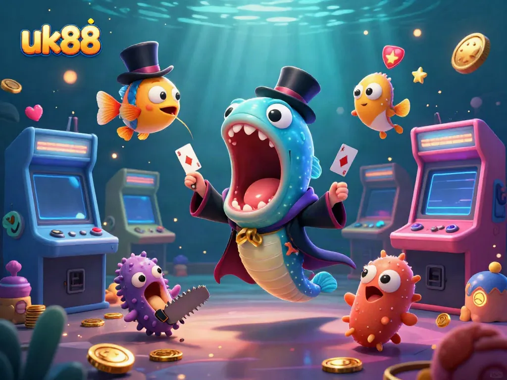 Experience thrilling magic tricks at uk88 casino with unique sea creatures in a vibrant underwater scene.