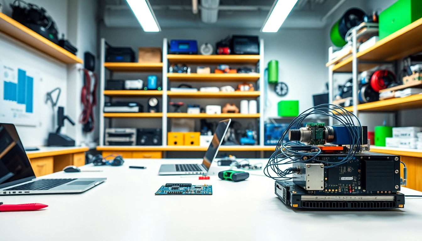 Botland-Technologie-Workspace mit technischen Komponenten und inspirierender Atmosphäre.