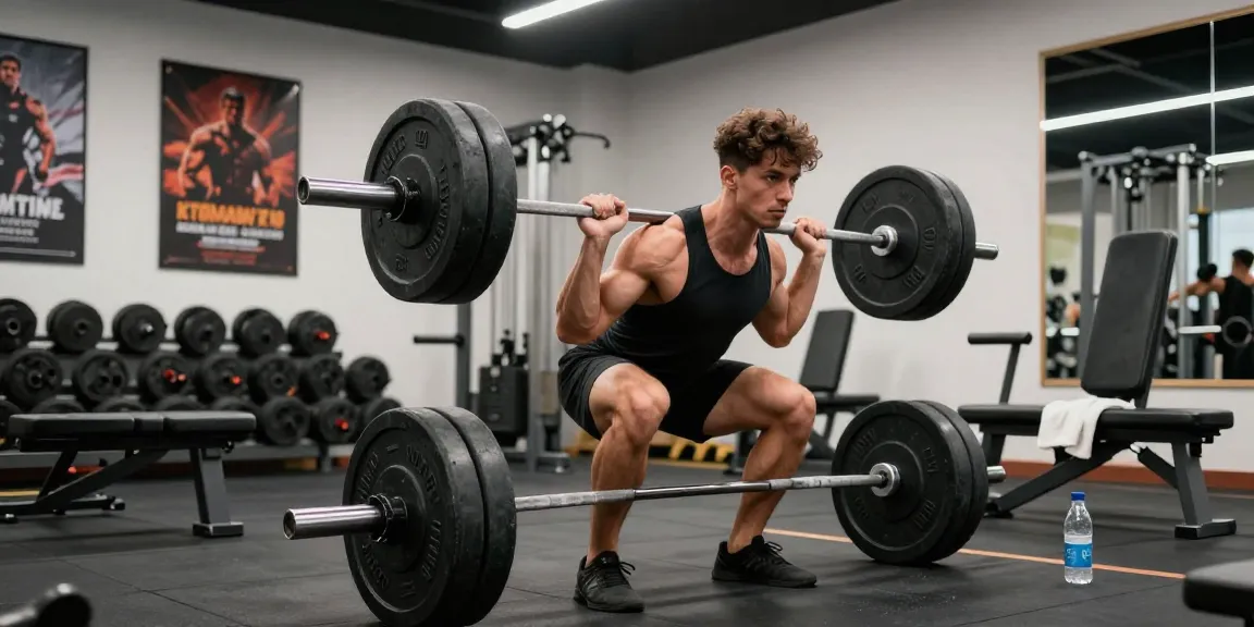 Bodybuilder lifting weights at Anabolika Shop gym, showcasing muscle strength and dedication.