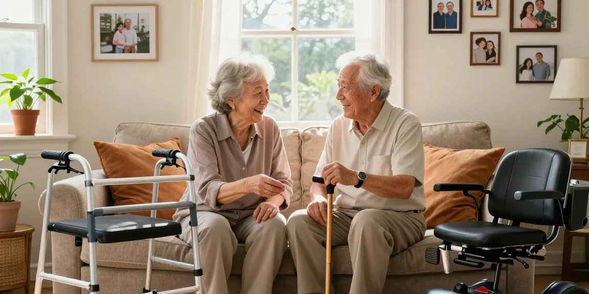 Buy nobility aids such as walkers and scooters to enhance daily living for seniors in a cozy home setting.