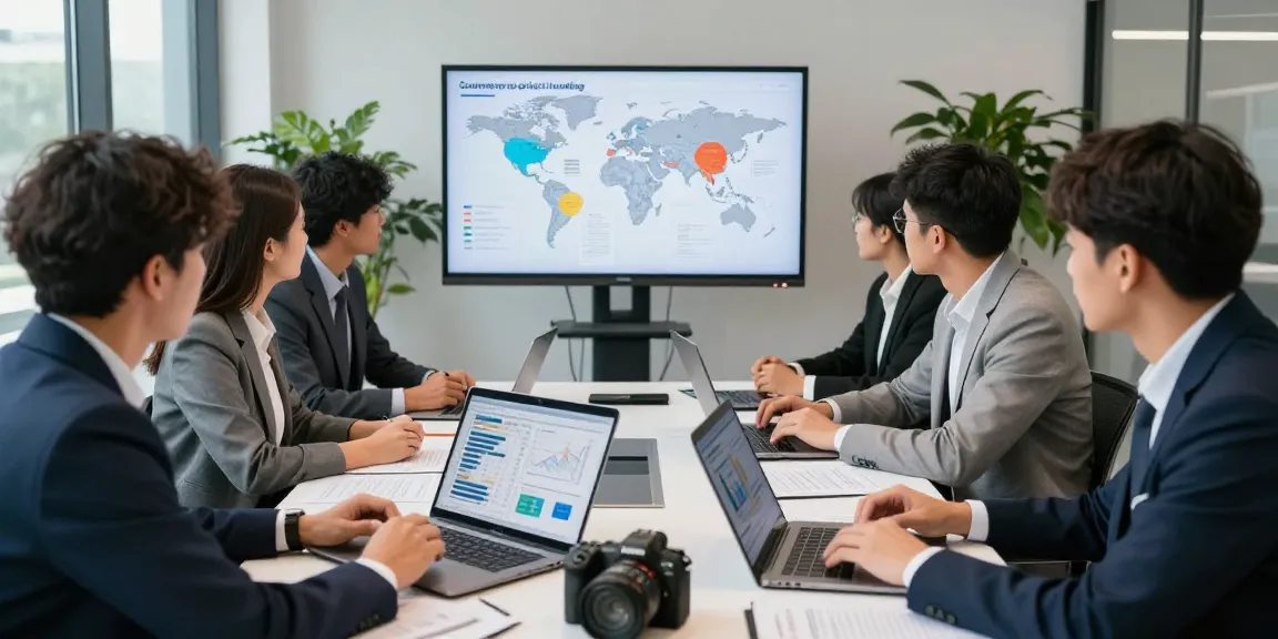 Team discussing worldwide commercial project funding strategies in a modern office.