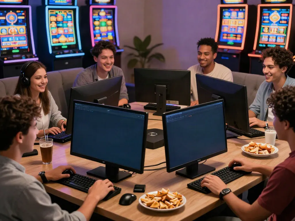Engaging group enjoying online gambling at https://ta88.network/ with live casino graphics and excitement.