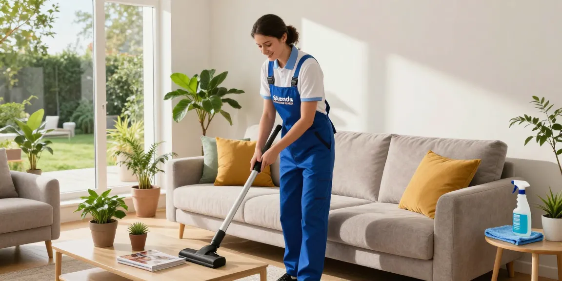 Professioneller Reiniger zeigt die Wohnungsreinigung Solothurn in einem hellen Wohnzimmer.