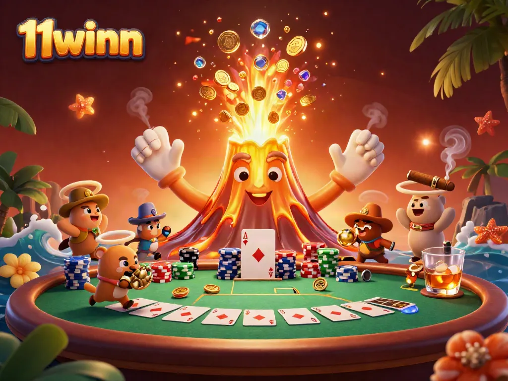 Experience thrilling wins at 11winn with coins and treasures erupting from a golden volcano.